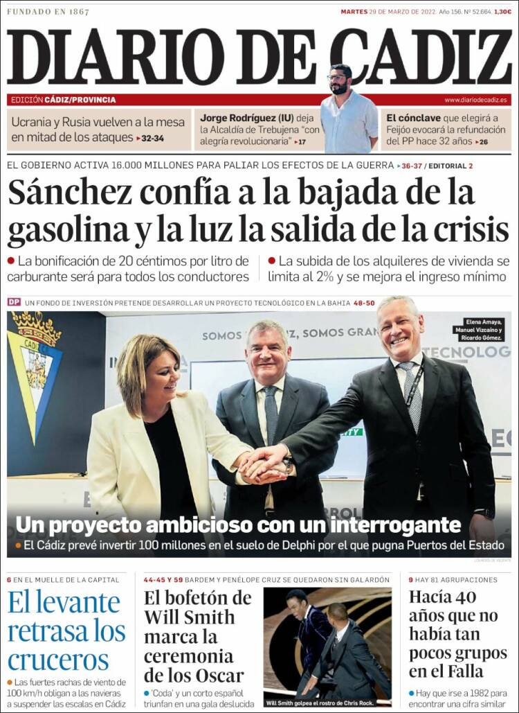 Portada de Diario de Cádiz (España)