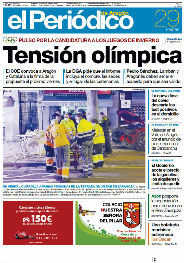 Portada de El Periódico de Aragón (España)