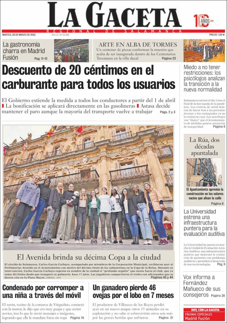 Portada de La Gaceta de Salamanca (Espa&ntilde;a)