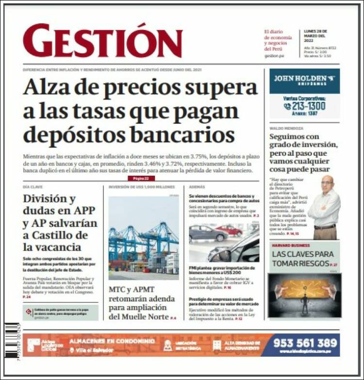 Portada de Diario Gestión (Per&uacute;)