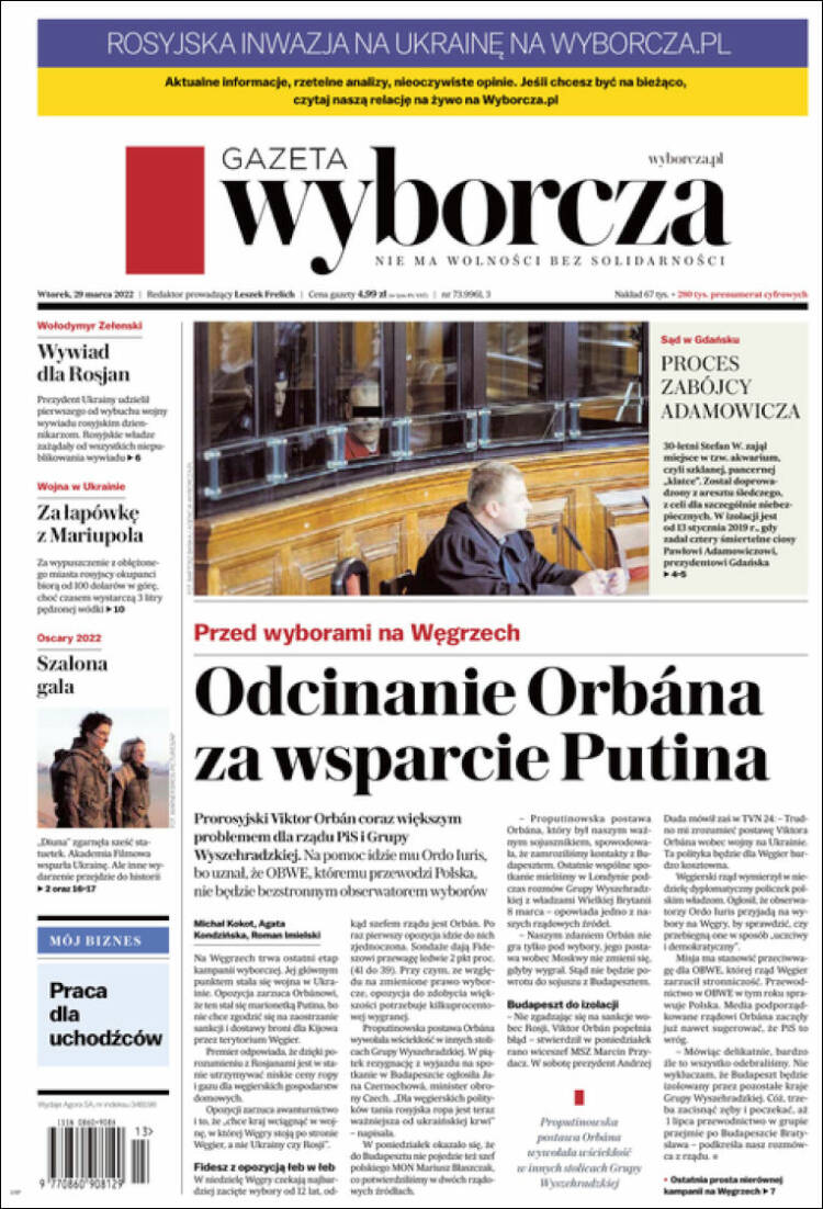Portada de Gazeta Wyborcza (Polonia)
