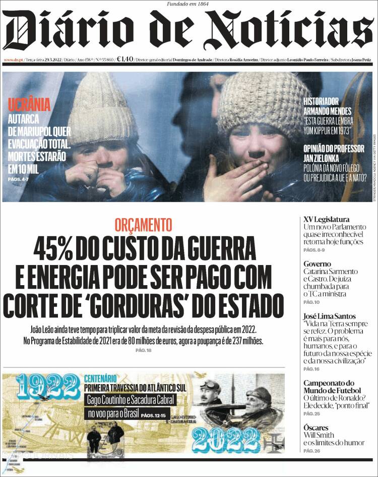 Portada de Diário de Noticias (Portugal)