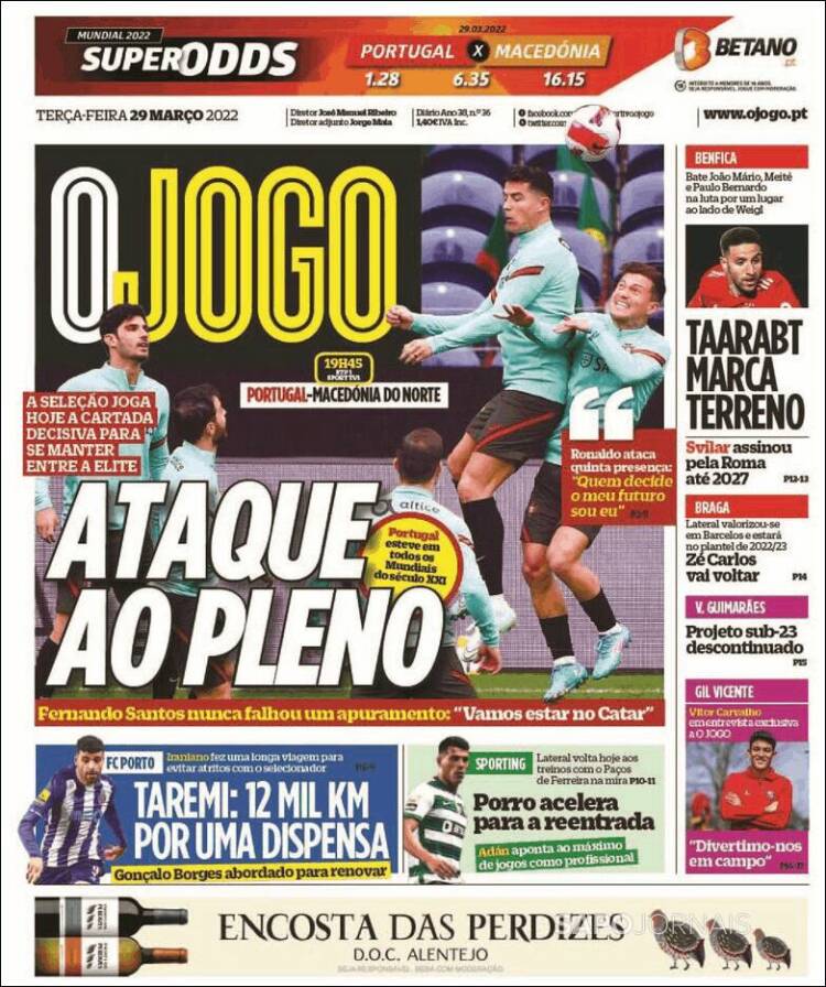 Portada de O Jogo (Portugal)