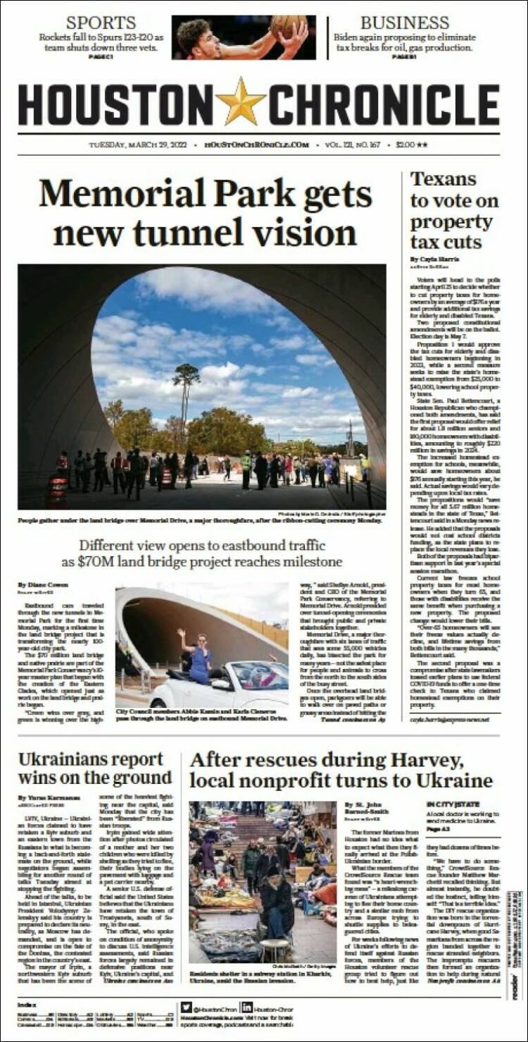 Portada de Houston Chronicle (USA)