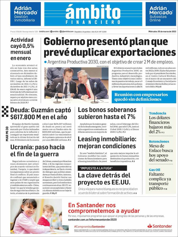 Portada de Diario Ambito Financiero (Argentina)