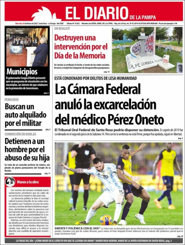 Portada de Diario de La Pampa (Argentina)