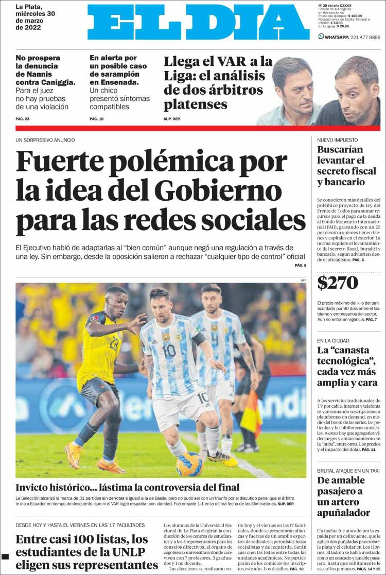 Portada de El Día de la Plata (Argentina)