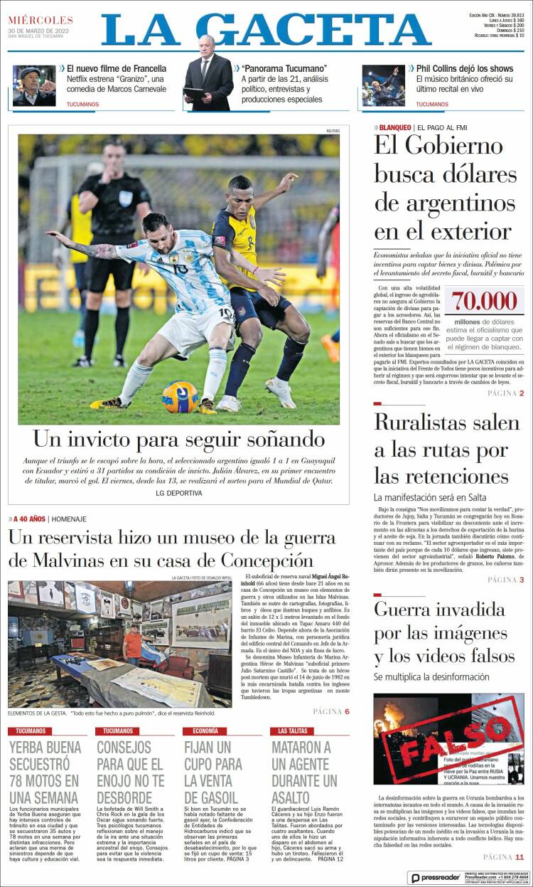 Portada de La Gaceta (Argentina)
