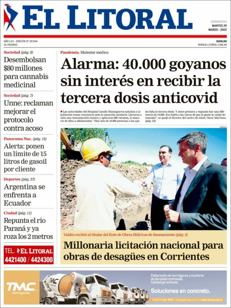 Portada de El Litoral Corrientes (Argentina)