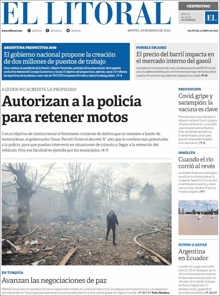 Portada de Diario El Litoral (Argentina)