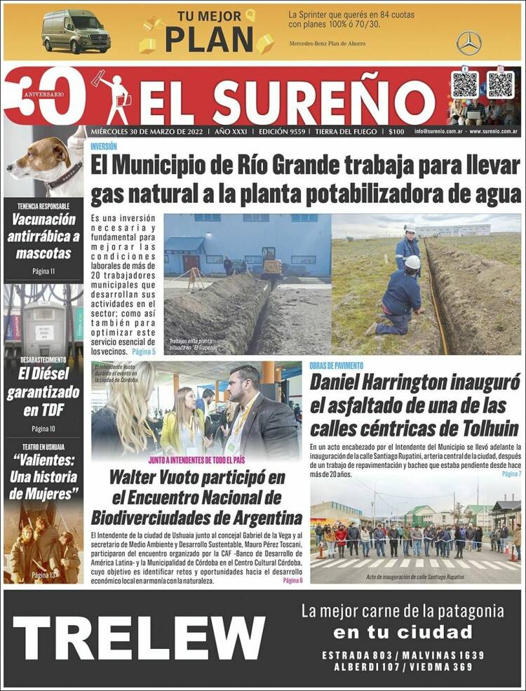 Portada de Diario El Sureño (Argentina)