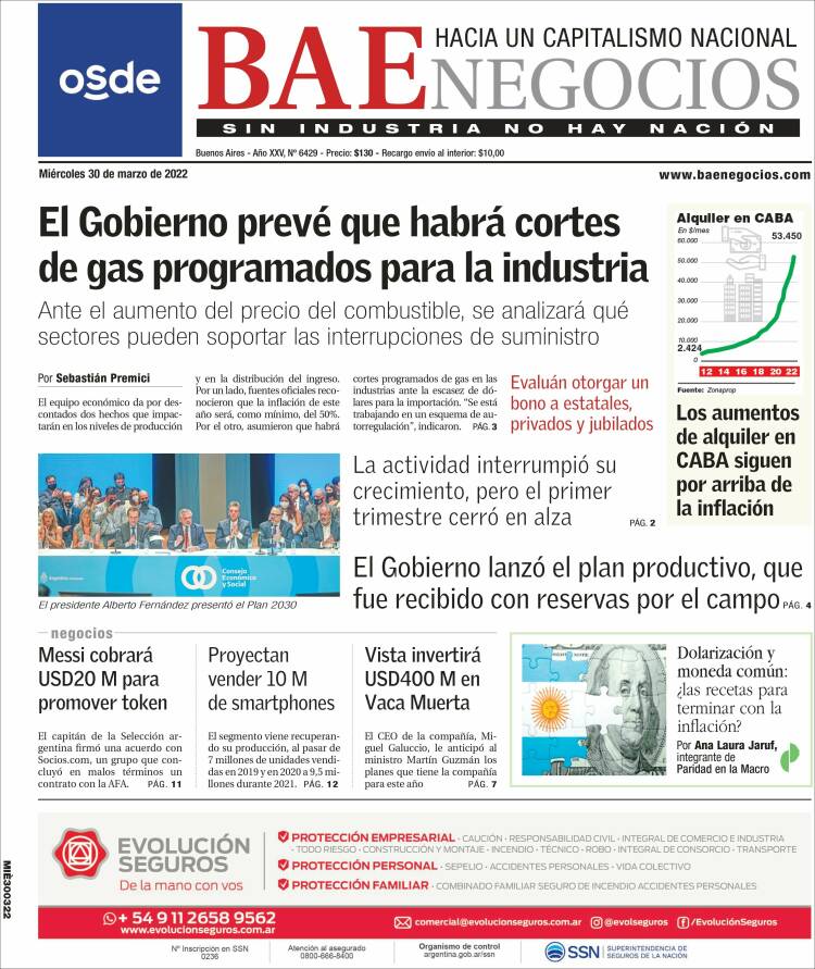 Portada de Buenos Aires Económico (Argentina)