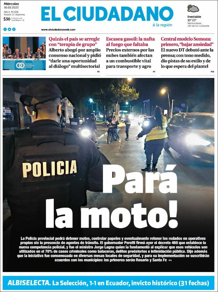 Portada de Diario El Ciudadano (Argentina)