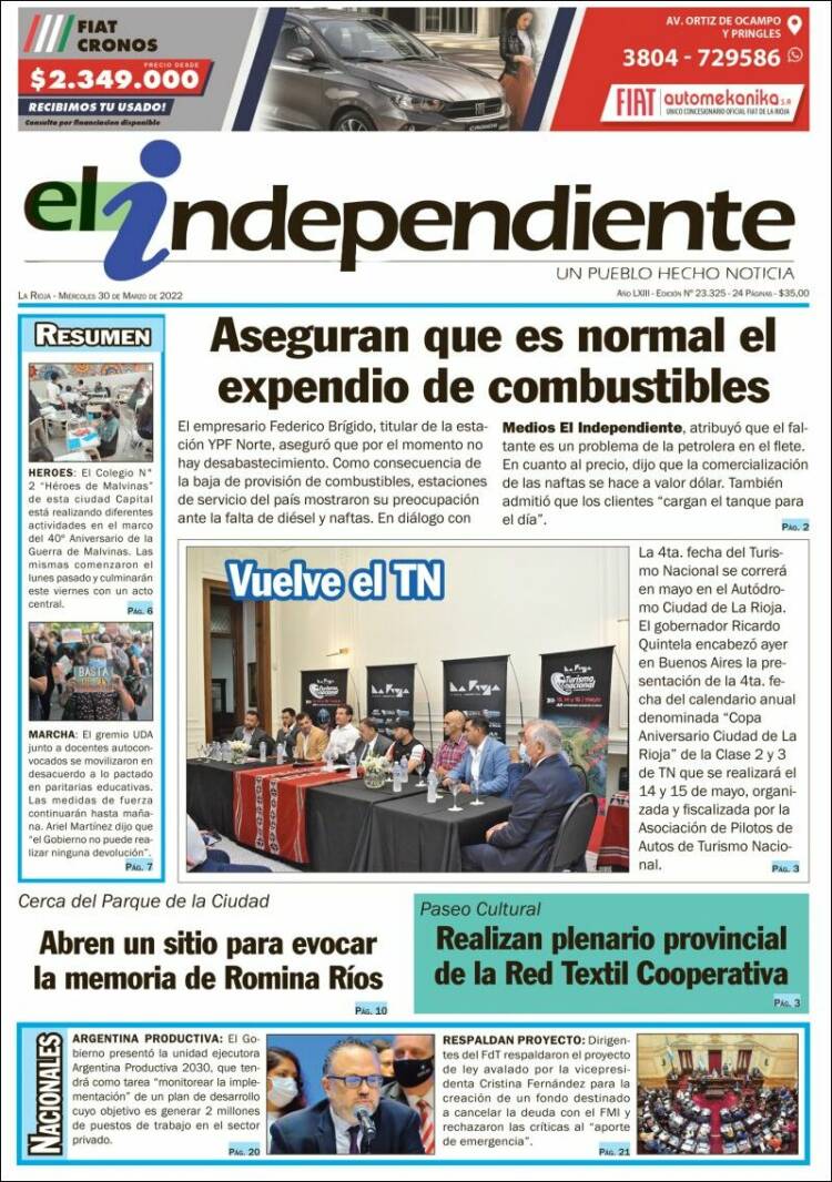 Portada de El Independiente (Argentina)