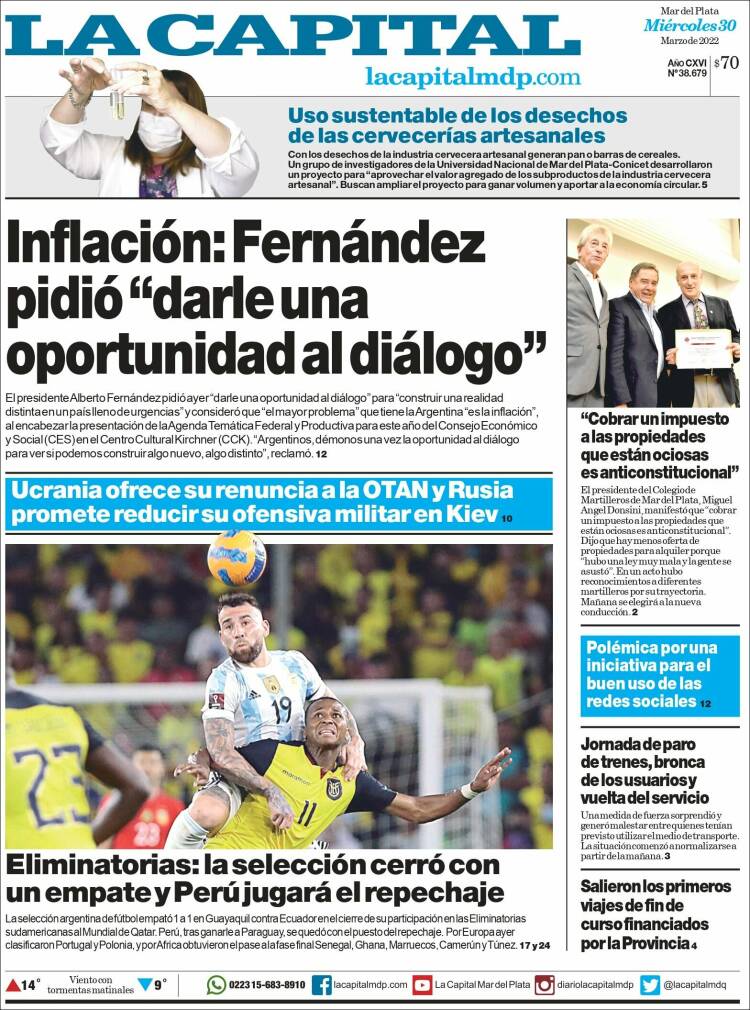 Portada de Diario La Capital - Mar del Plata (Argentina)