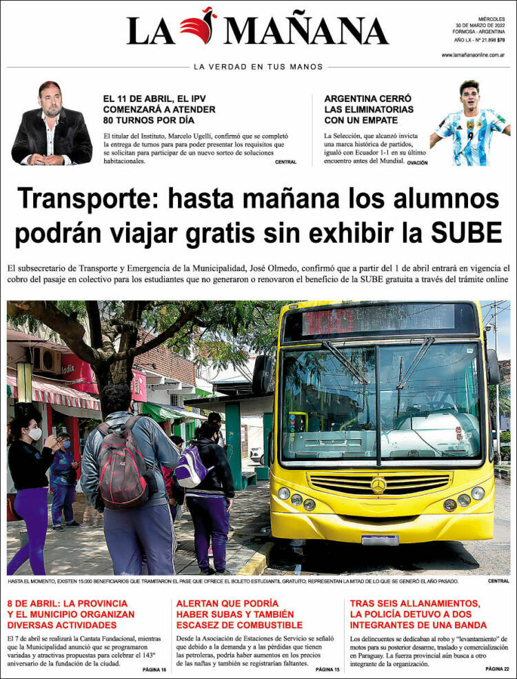 Portada de Diario La Mañana (Argentina)