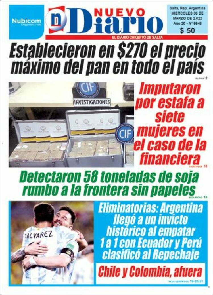 Portada de Nuevo Diario de Salta (Argentina)