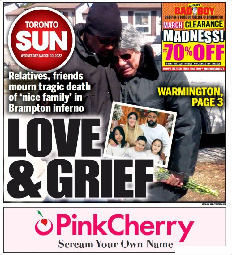 Portada de The Toronto Sun (Canadá)