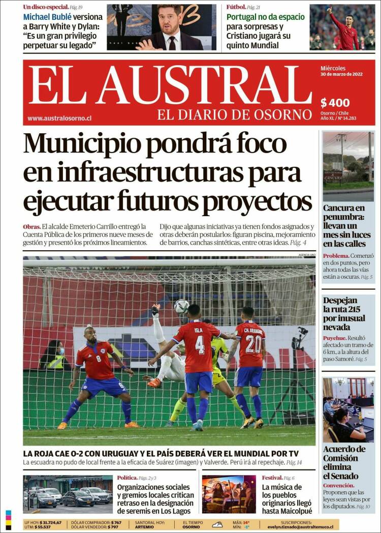 Portada de El Austral de Osorno (Chile)