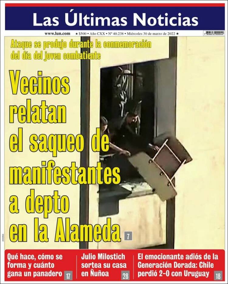 Portada de Las Últimas Noticias (Chile)