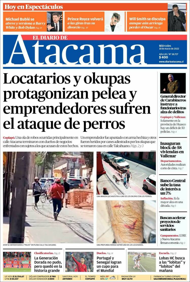 Portada de Diario de Atacama (Chile)