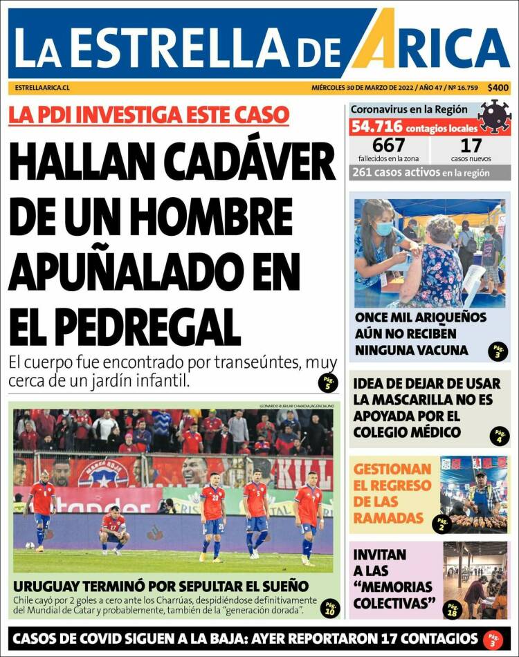 Portada de La Estrella de Arica (Chile)