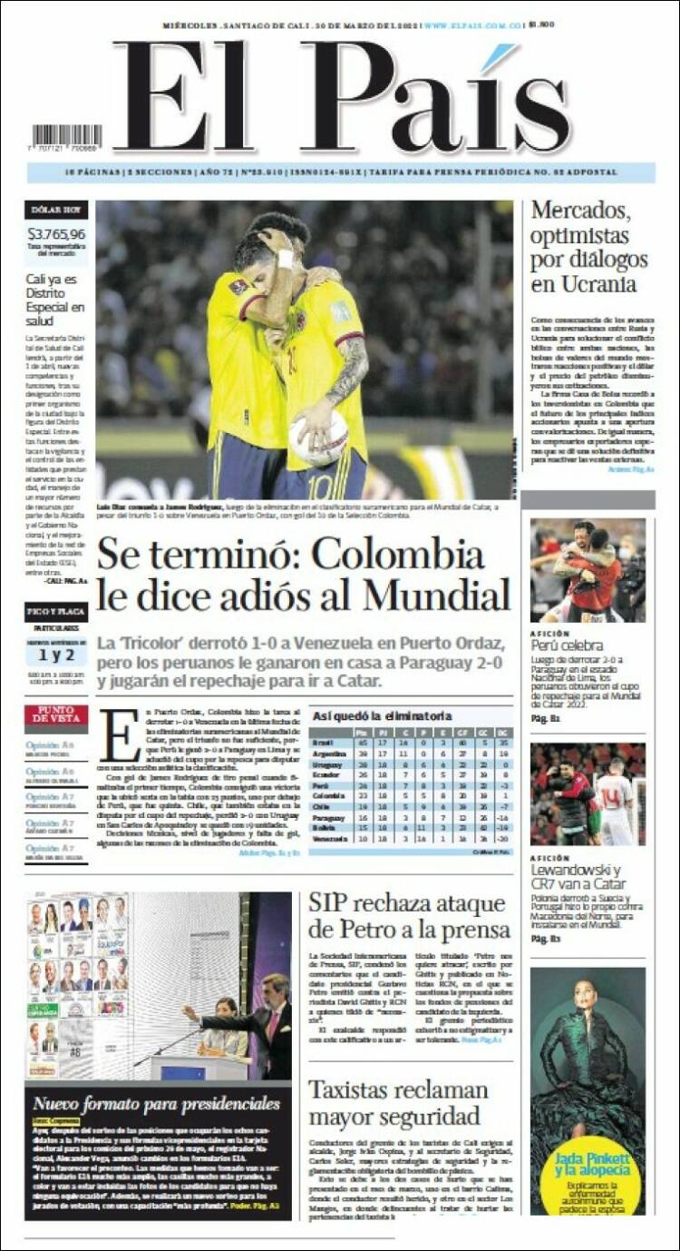 Portada de El País - Cali (Colombia)