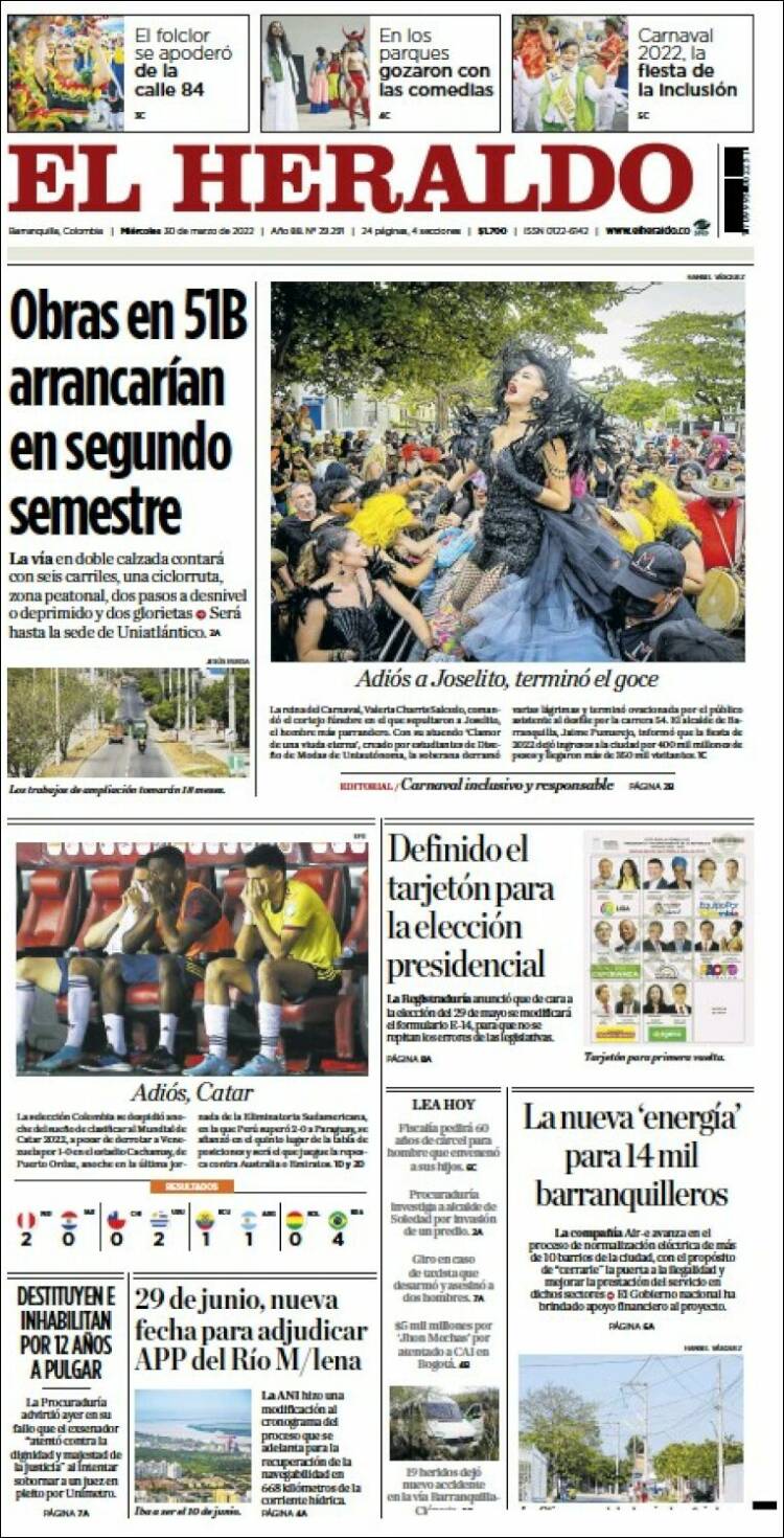 Portada de El Heraldo (Colombia)