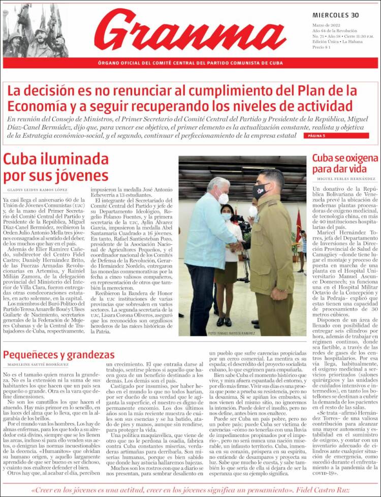 Portada de Granma (Cuba)