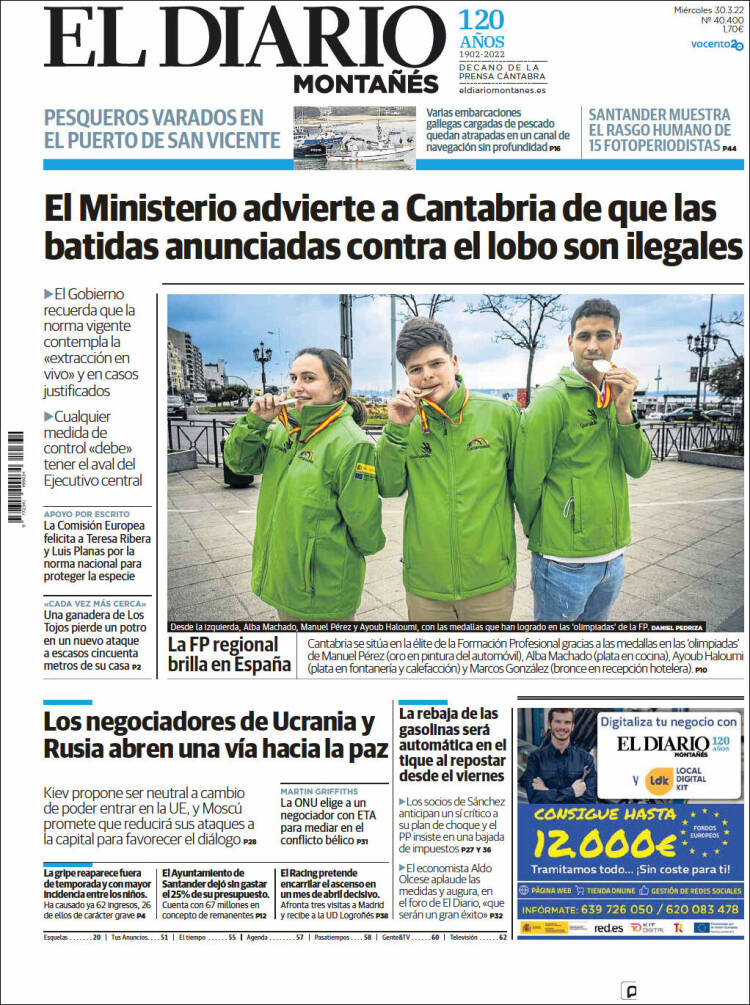 Portada de El Diario Montañés (España)