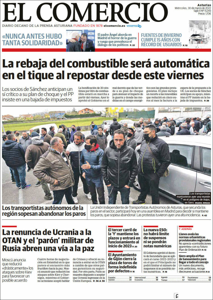 Portada de El Comercio (España)