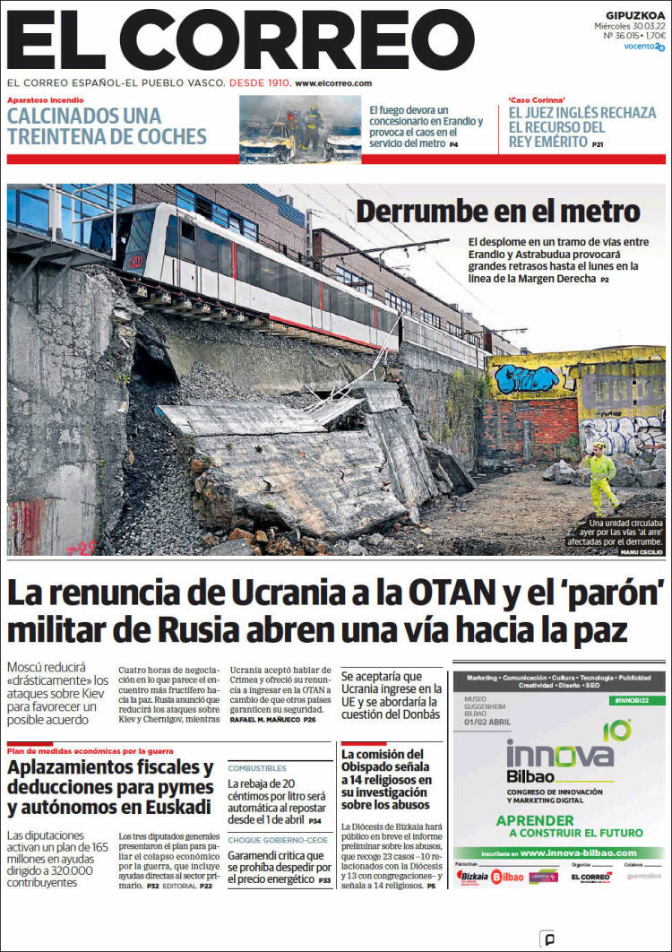 Portada de El Correo - Guipuzcoa (España)