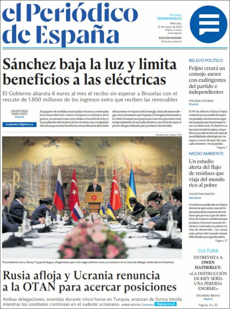 Portada de El Periódico de España (España)