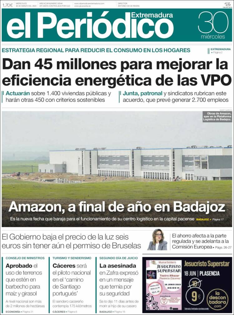 Portada de El Periódico de Extremadura (España)