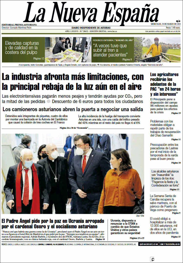 Portada de La Nueva España (España)