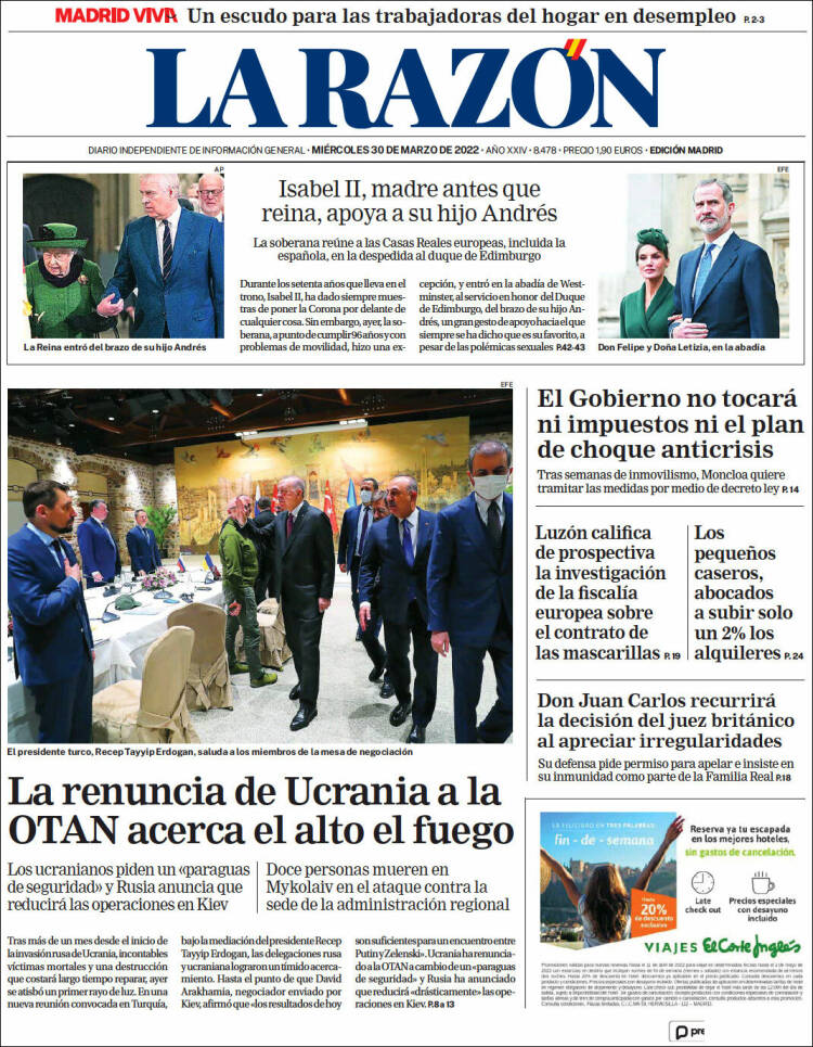 Portada de La Razón (España)
