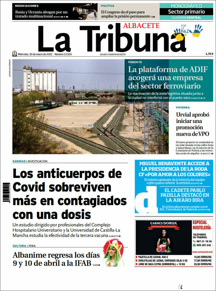 Portada de La Tribuna de Albacete (España)
