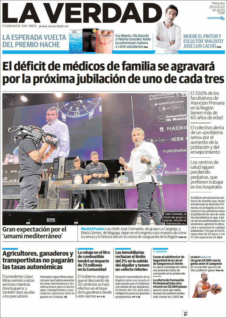 Portada de La Verdad de Murcia (España)
