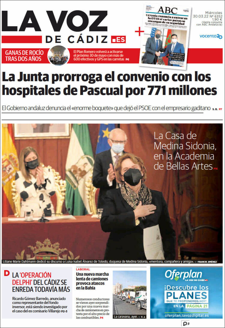 Portada de La Voz de Cádiz (España)