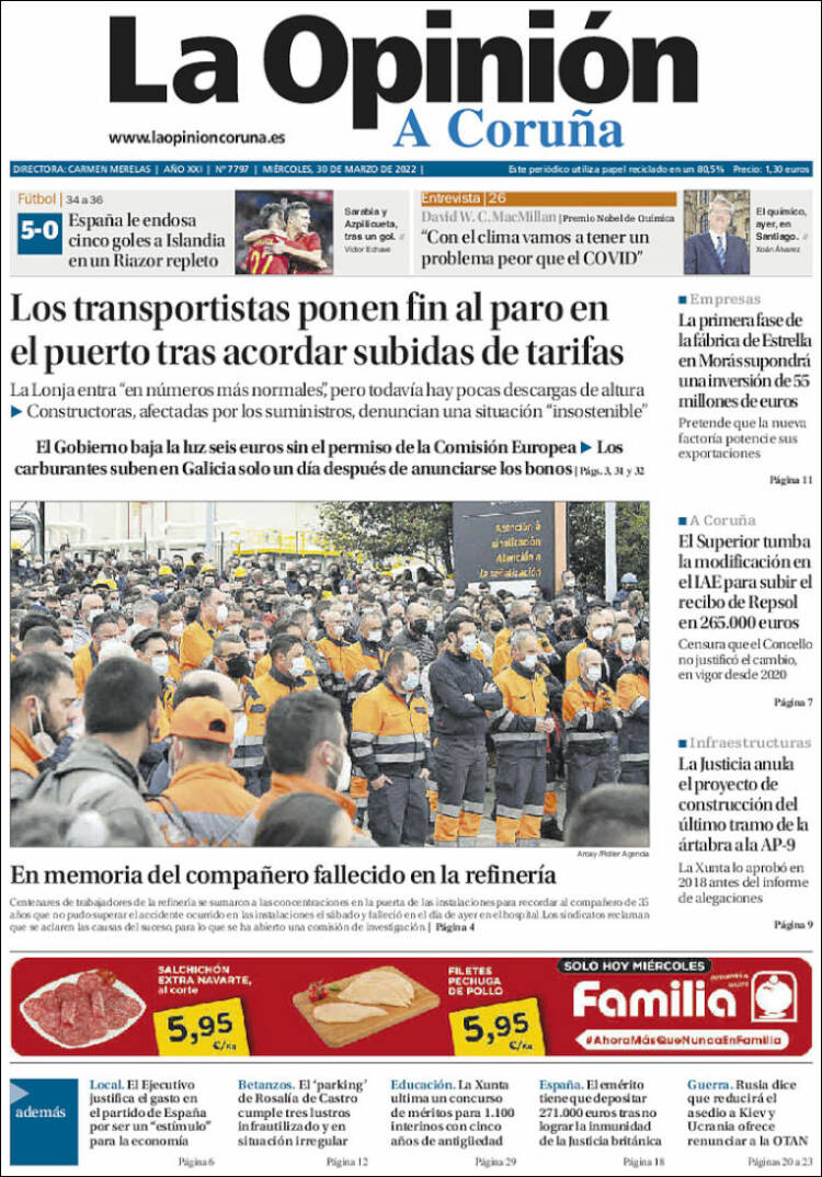 Portada de La Opinión de A Coruña (España)