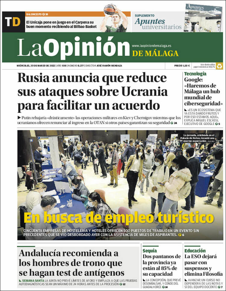 Portada de La Opinión de Málaga (España)