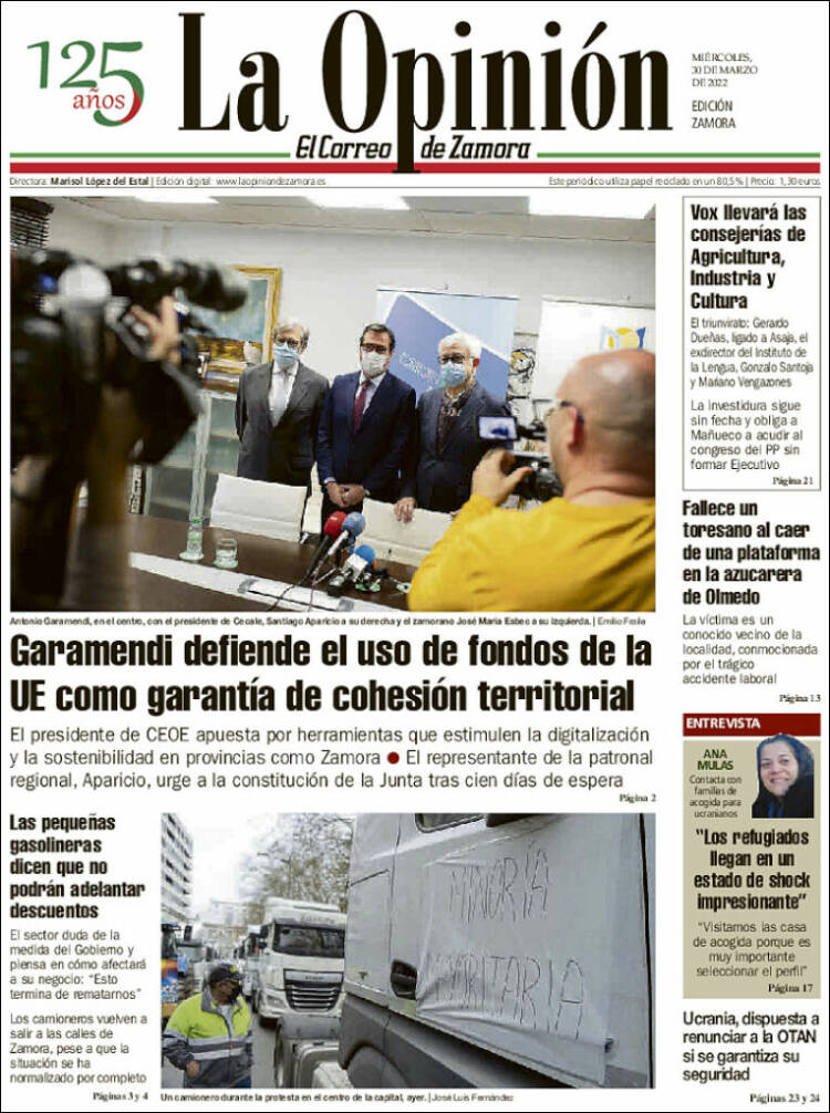 Portada de La Opinión - El Correo de Zamora (España)