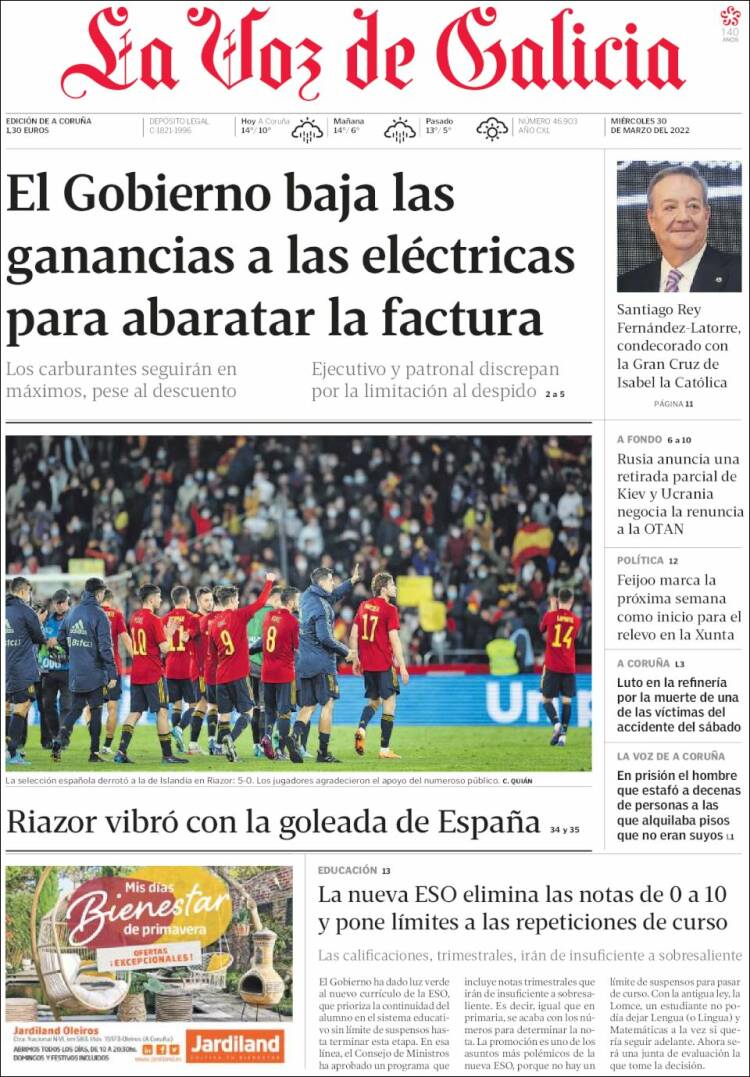 Portada de La Voz de Galicia (España)