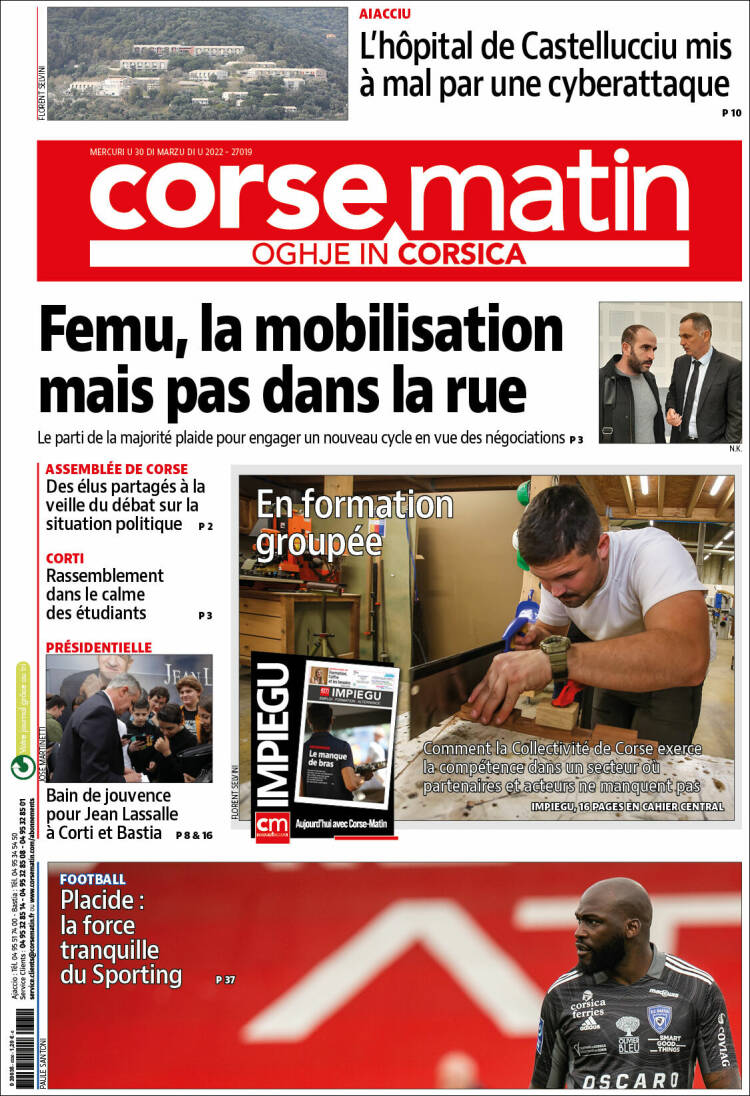 Portada de Corse-Matin (Francia)