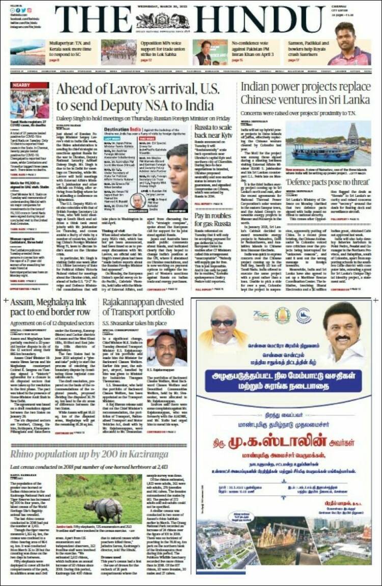 Portada de The Hindu (India)