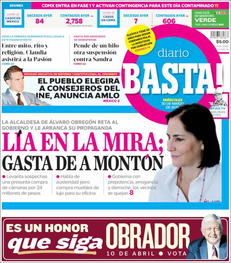 Portada de Diario Basta (México)