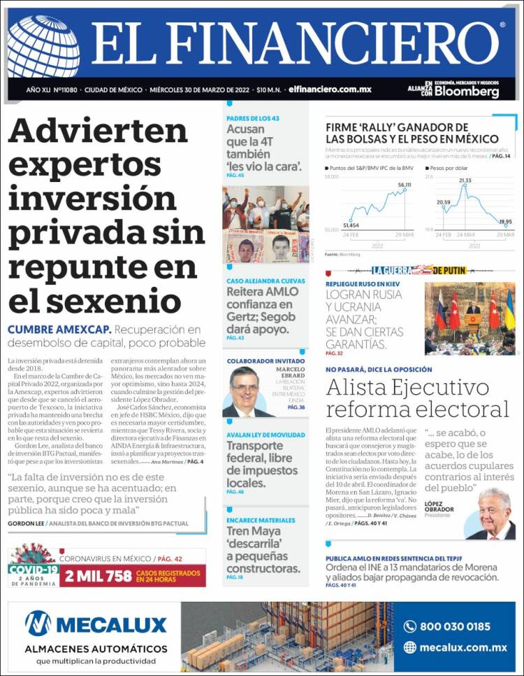Portada de El Financiero (México)