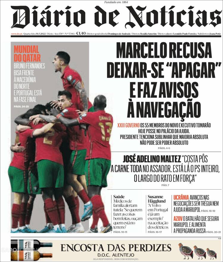 Portada de Diário de Noticias (Portugal)