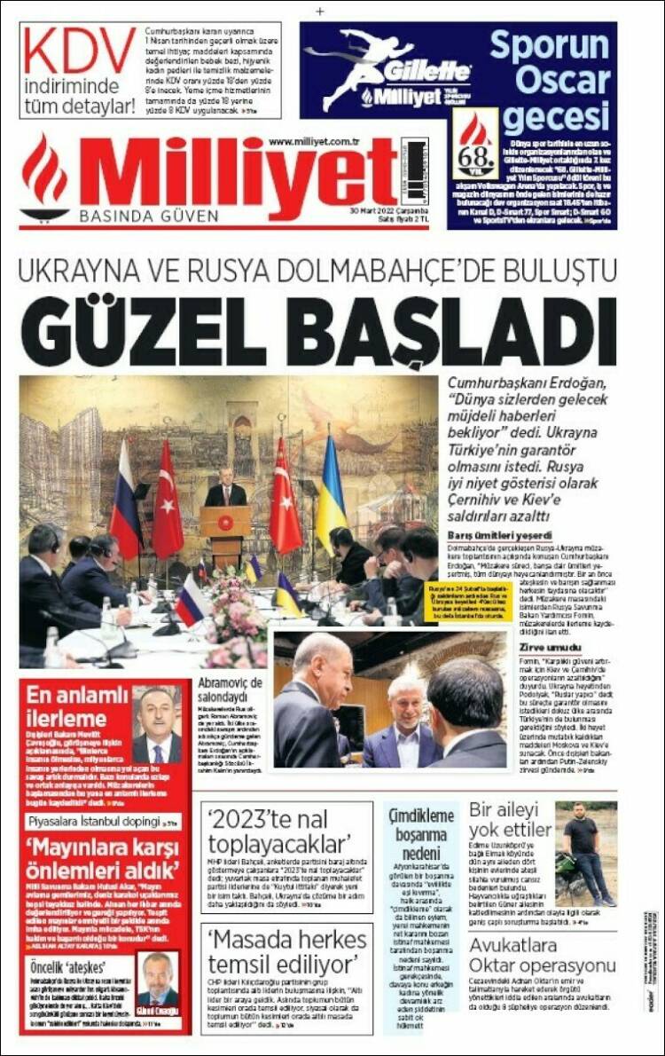 Portada de Milliyet (Turqu&iacute;a)