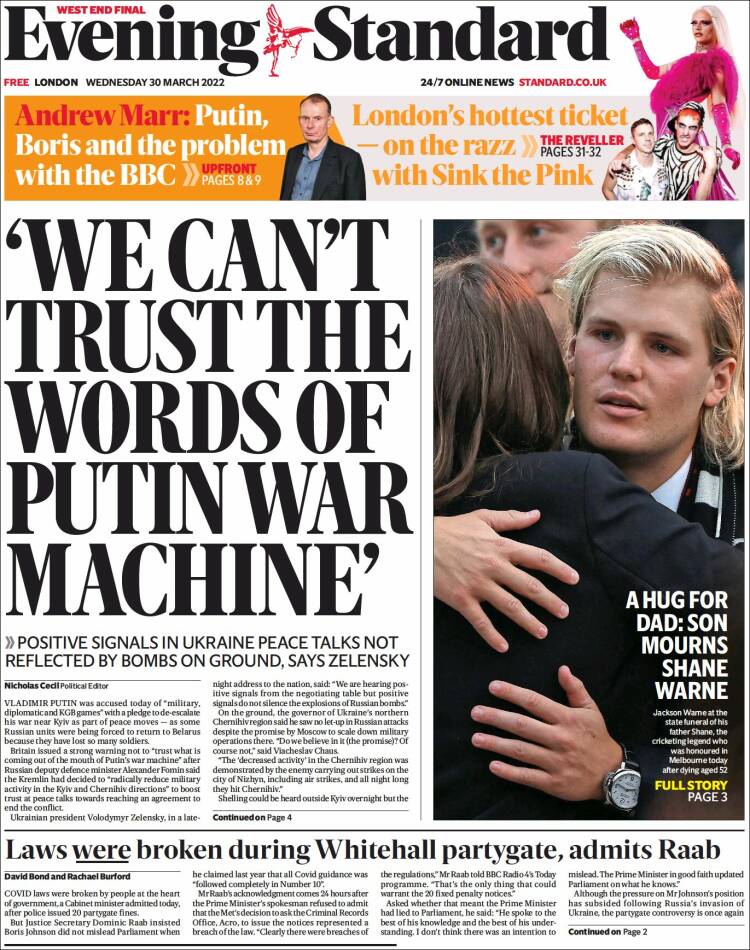 Portada de Evening Standard (Reino Unido)